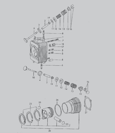 Cylinder head, camshaft, valve